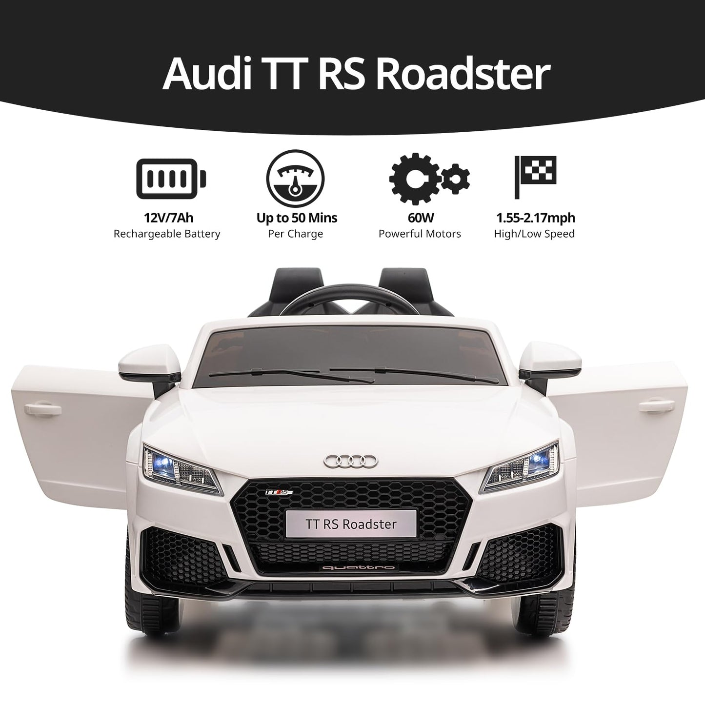 Hikiddo Electric Ride On Car For Kids, Licensed Audi 12V 7Ah Kids Ride-On Toy For Toddlers 3-5 Year Old Girls With Remote - Whit