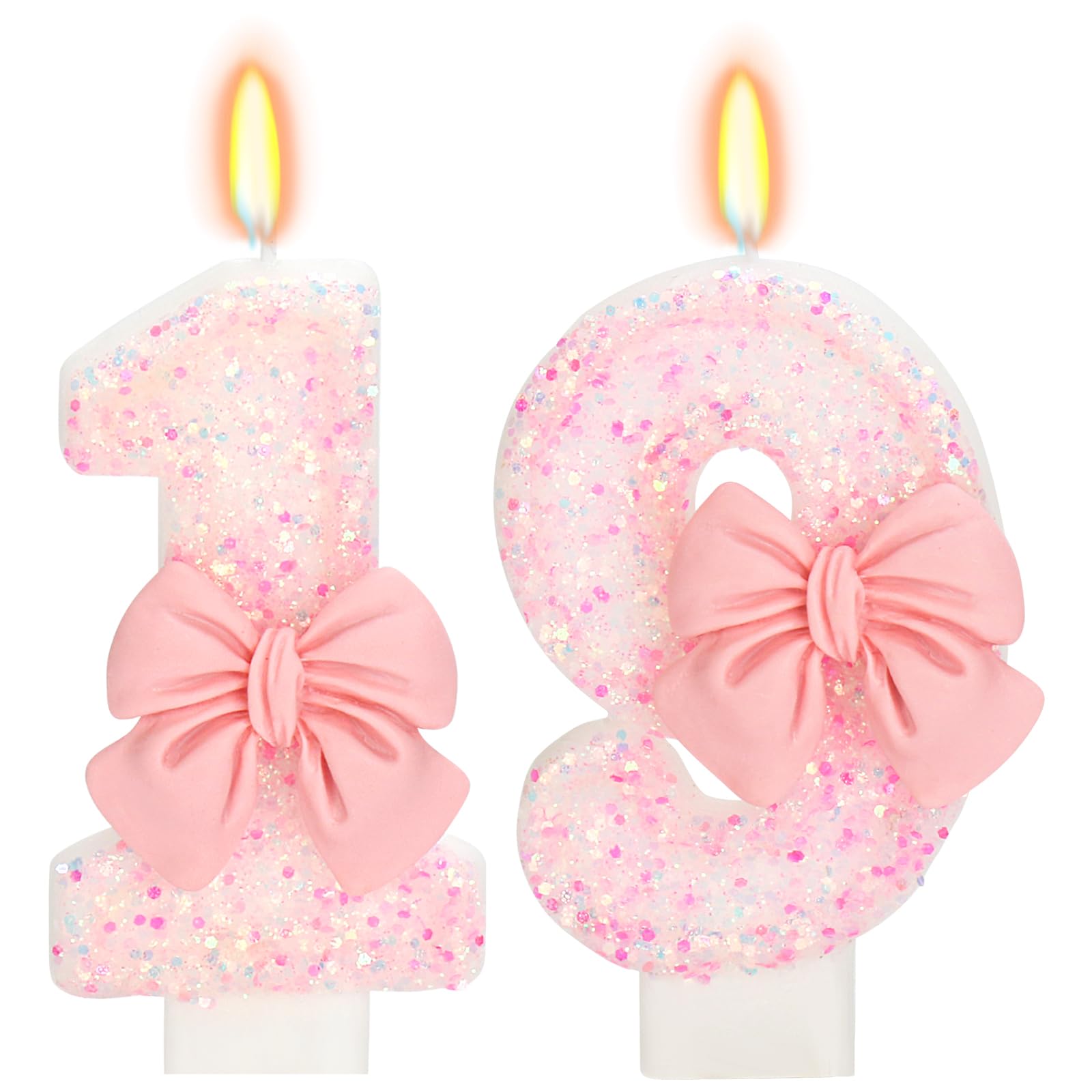 ElekFX 19th Birthday Candles for Cake, Pink Bow Number Cake Candles, 2.76 inch Number Happy Birthday Candle, Cake Topper Decorat