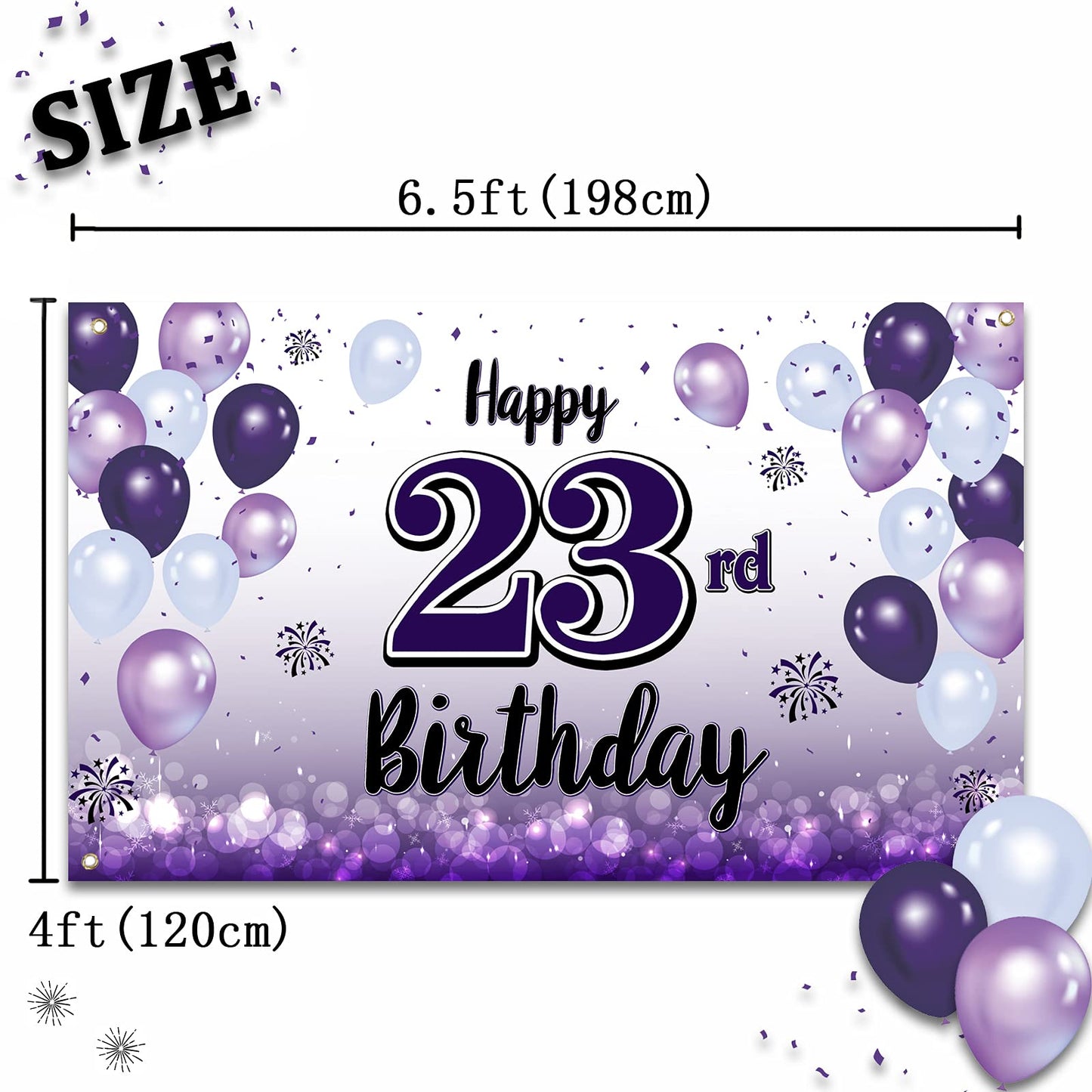 LASKYER Happy 23rd Birthday Decorations,23rd Purple Balloon Large Birthday Banner Backdrop Sign,23 Years Old Bday Party Supplies