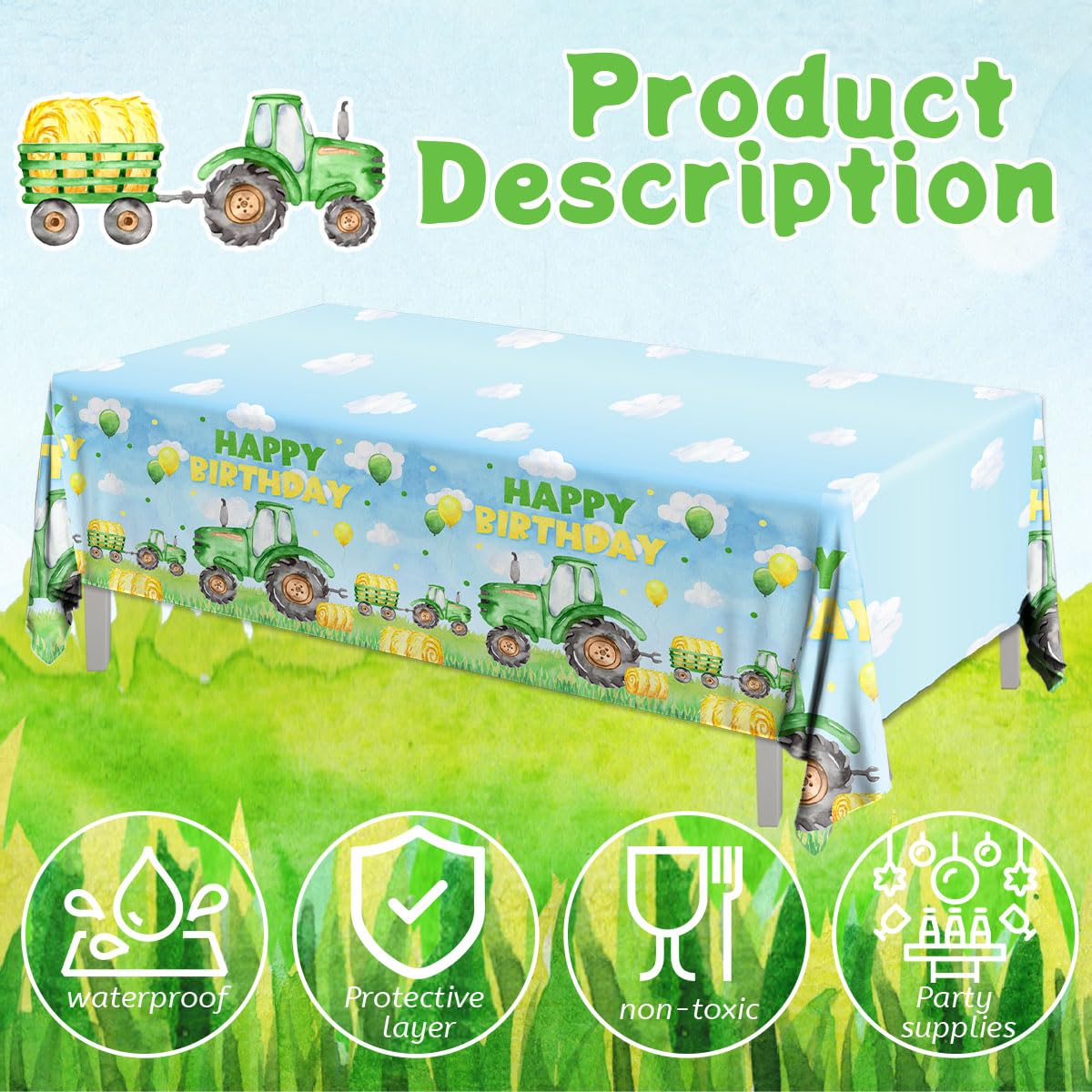 Pymurod Tractor Birthday Party Supplies 3Pcs Farm Tractor Tablecloths Happy Birthday Farm Tractor Table Cover For Kids Birthday