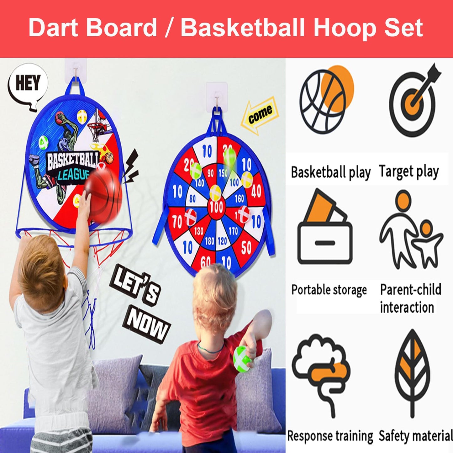 Houzefun Pop Up Tents For Kids, Indoor Playhouse For Toddler With Golf, Dart, Basketball Hoop And Firefighting Playset, Camping