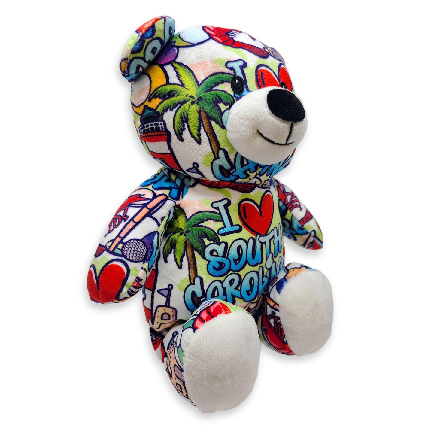 PLUSHOLOGY Graffiti Teddy Bear - Eco-Friendly Plush Animal, 10" Tall, Multicolored, Child-Safe Eyes, Ideal for Kids 3+ and Adults