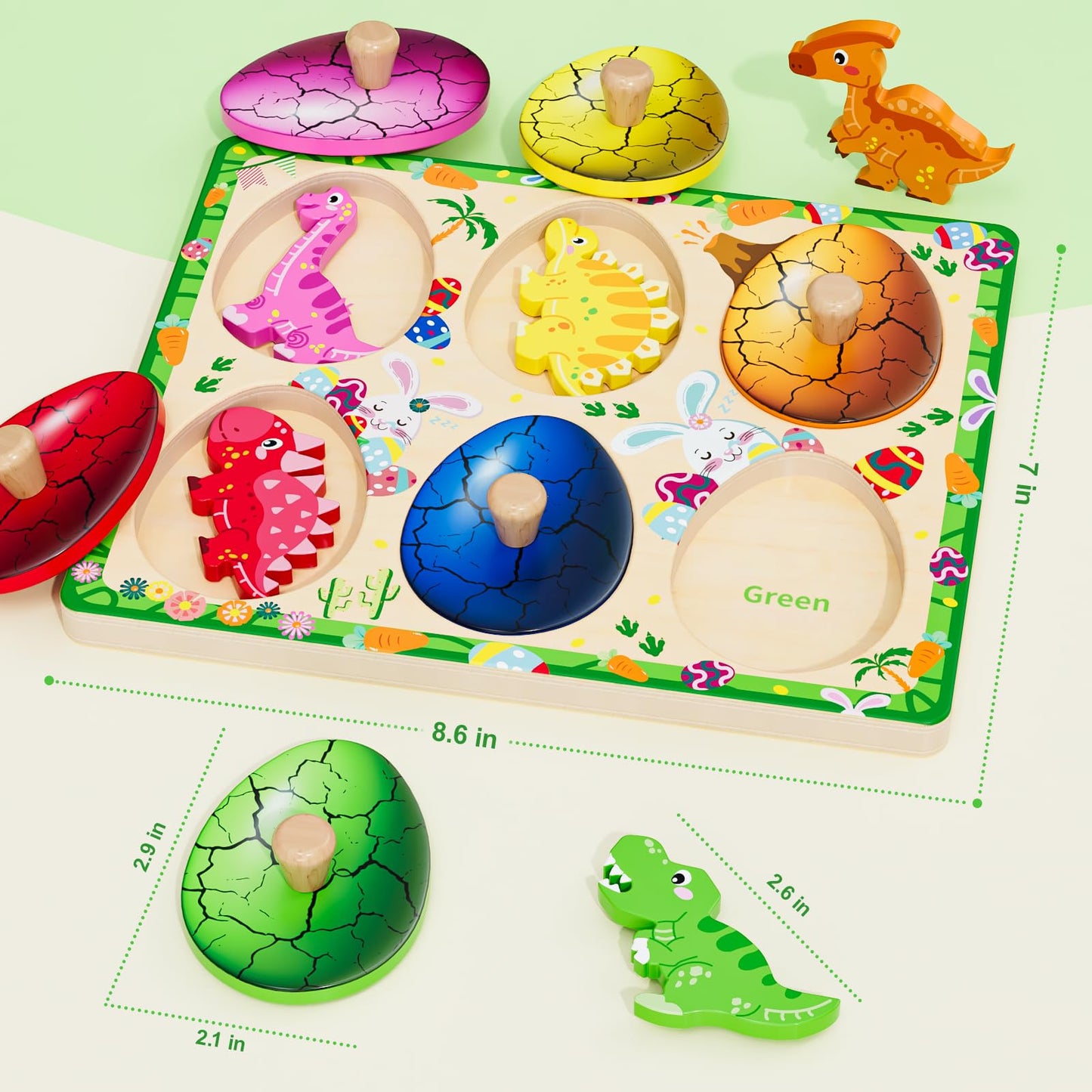 Qodoflr Wooden Puzzles For Toddlers 18+ Months, Dinosaur Egg Shape Puzzle For Boy Girl, Montessori Shapes Sorter Board Puzzle Fo