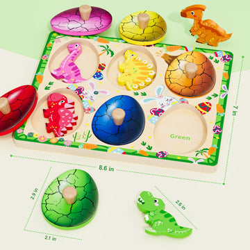 Qodoflr Wooden Puzzles For Toddlers 18+ Months, Dinosaur Egg Shape Puzzle For Boy Girl, Montessori Shapes Sorter Board Puzzle Fo