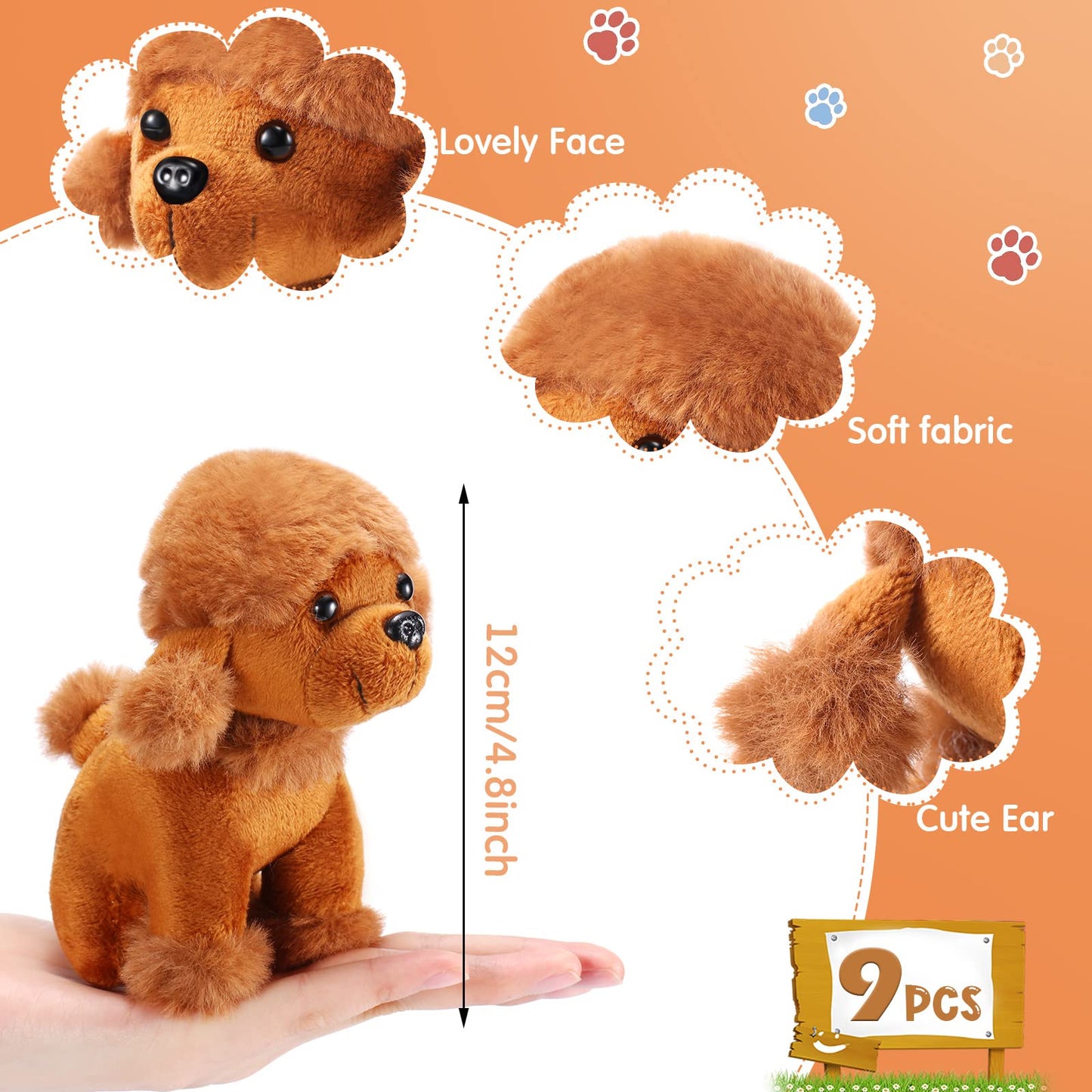 Sumind 9 Pcs Valentine Mini Plush Dog Stuffed Animals Bulk Dog Plush Party Favors Small Soft Plush Dog Toy For Easter Goodie Bag Fillers Baby Show Birthday(Poodle Puppy)