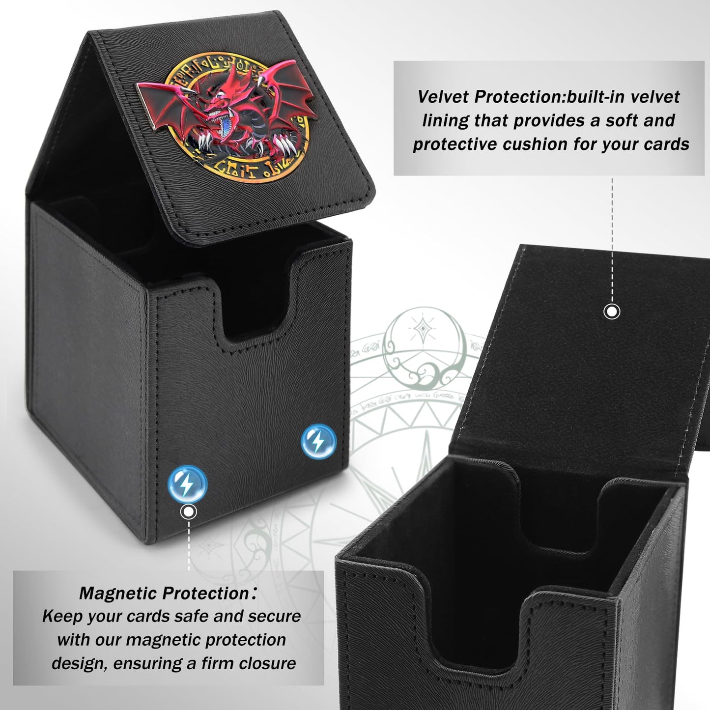 Card Deck Box For Ygo Mtg 3D Sculpted Relief Deck Box 110 Card Storage Box Trading Games Leather Storage With Divider (Sky Drago