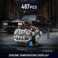Mould King Mini V8 Engine Kit - 487 Pcs STEM Toy for Teens & Adults, 4.4"x6.1"x5.4", Plastic, Model FT-10171-