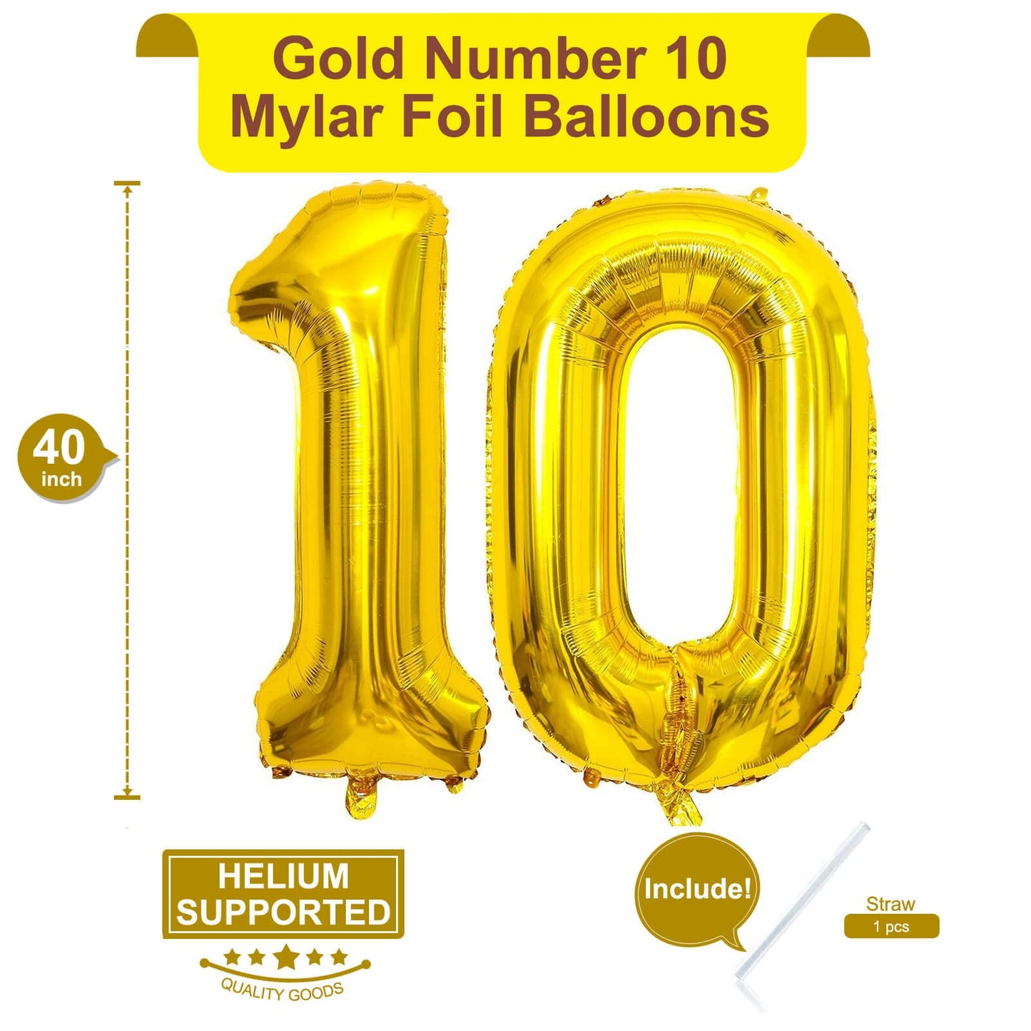 40 Inch Gold 10 Number Balloons Giant 10 Balloons Gold Birthday 10 Balloons 10Th Birthday Anniversary Events Party Decorations S