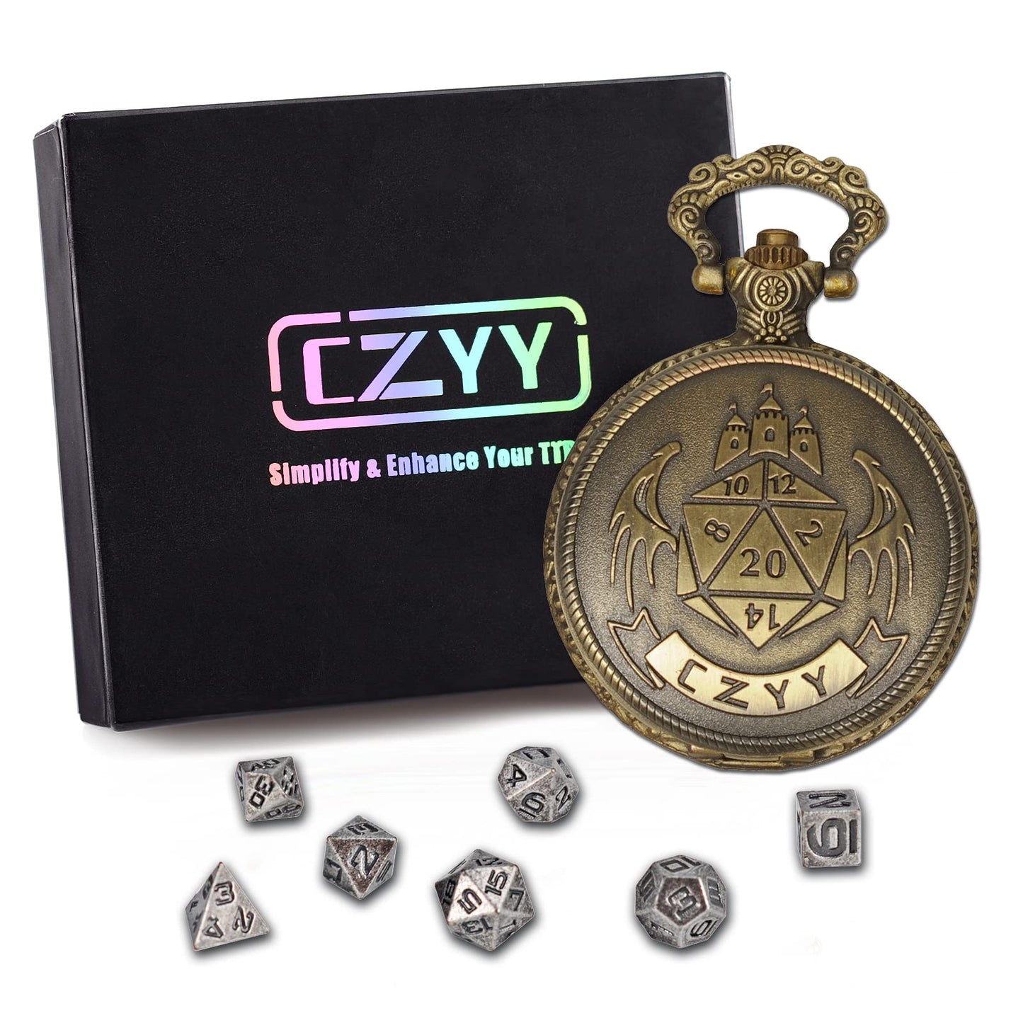 DND 6mm Micro Polyhedral Dice Set with Pocket Watch Shell Case Perfect for Dungeons and Dragons, Tabletop RPG and Cards Board Ga