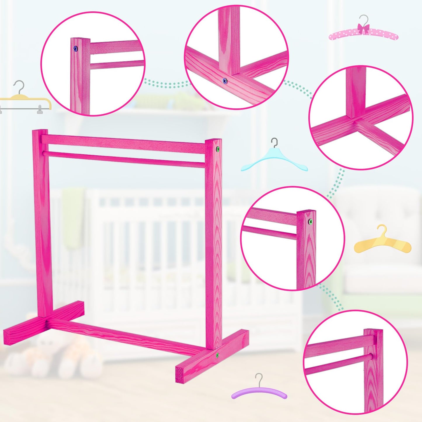 Civaner 11 Pcs Doll Garment Rack With Wooden Clothes Hanger For 18 Inch Girl Doll Clothes Mini Hangers Wardrobe Furniture Access