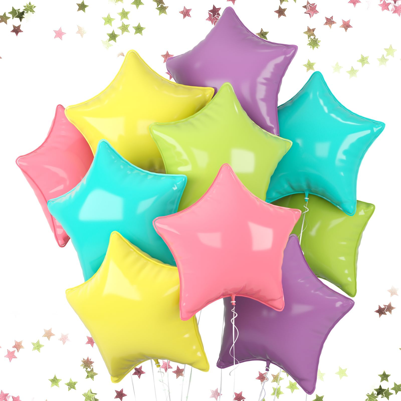 18 Inch Pastel Star Balloons, 10 Pcs Pastel Rainbow Star Shape Foil Balloon Helium Balloons, Big Mylar Star Balloons For Wedding