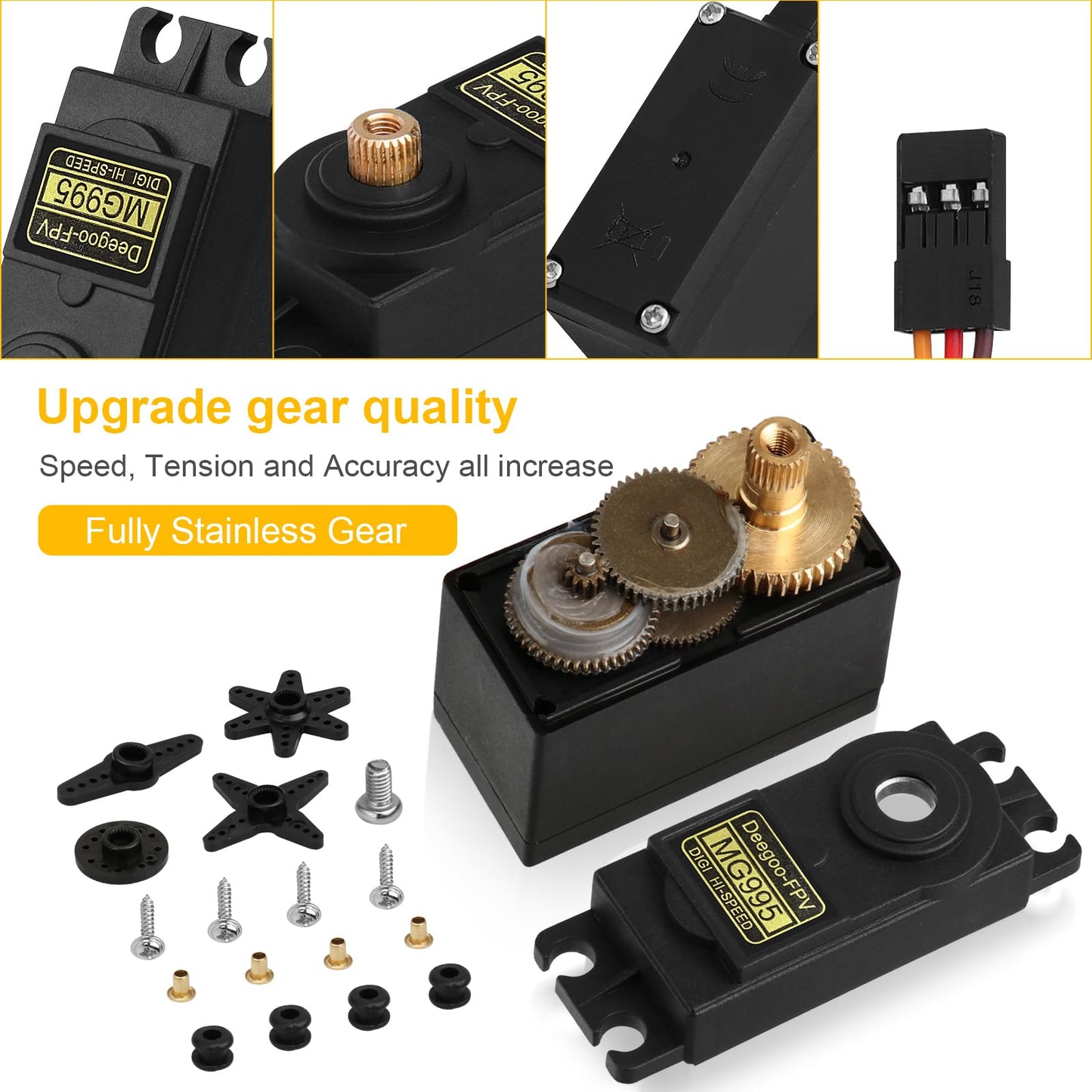 4PCS Servo Motor MG995 Control Angle180 Metal Gear Servo 20KG Digital High Speed Torque Servo Motor for Smart Car Robot Boat RC