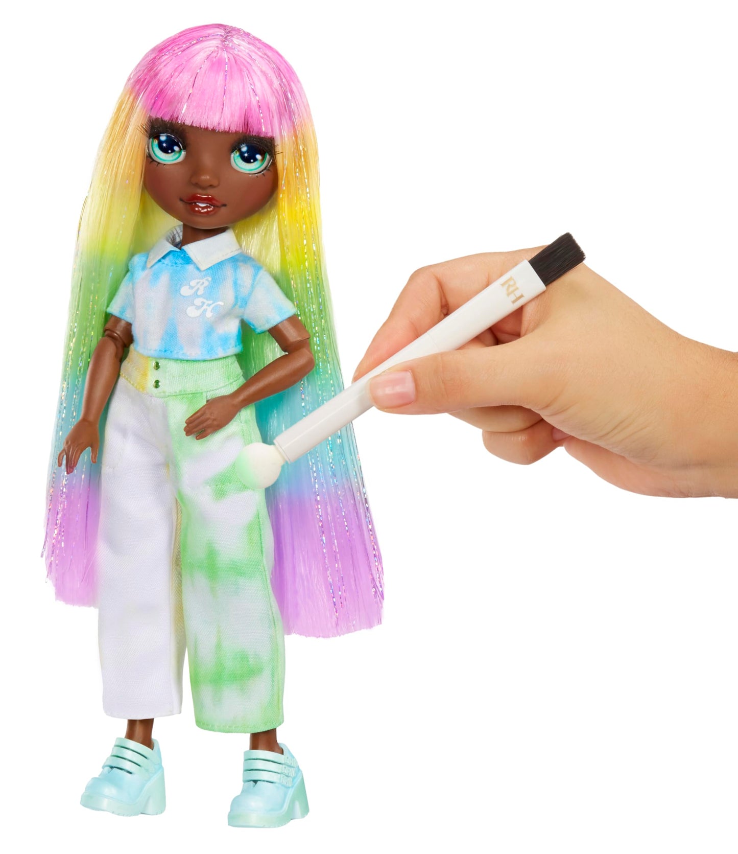 Rainbow High Watercolor & Create Fashion Diy Doll With Washable Watercolors + Tie-Dye Kit, Green Eyes, Long Straight Hair, Bonus