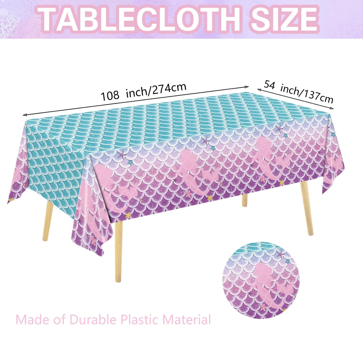 122Pcs Mermaid Birthday Party Supplies Mermaid Party Decorations Set Includes Plates, Napkins, Forks, Cups, Tablecloth, Banner F