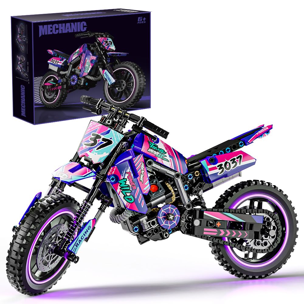 Mesiondy Motorcycle Building Block Set - 476 PCS Plastic Model Kit for Ages 6+, Red, Model MY137