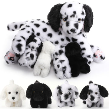 HyDren 5 Pcs Dalmatian Nurturing Dog Stuffed Animal Sets 15 Inch Soft Cuddly Dalmatian Plush Toys Nursing Mommy Dog with 4 Puppy