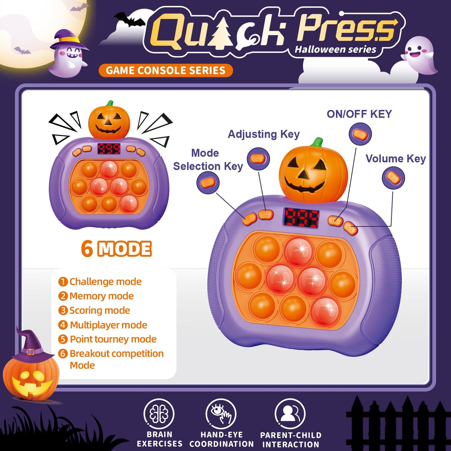 Halloween Pop Push Game Fidget Toys For Kids And Adults, Quick Push Pop Puzzle Handheld Game Light Up Fidget Toy 8-12, Fast Push