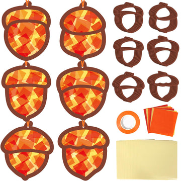 Qyeahkj 36 Set Fall Acorn Suncatchers Crafts for Kids DIY Autumn Window Tissue Paper Craft Kit Hanging Decor for Thinkgiving Hom