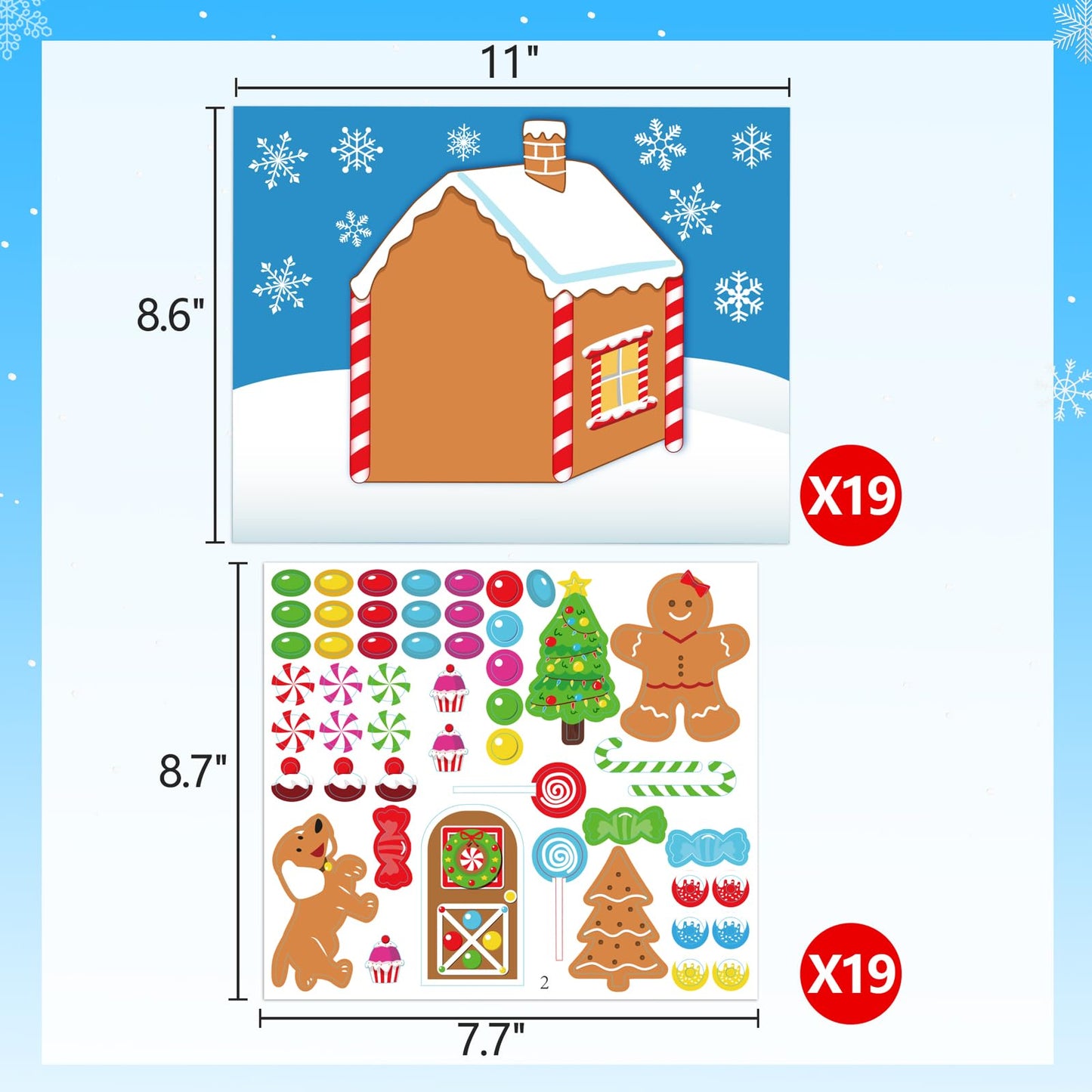 38PCS Make-a-Gingerbread House Stickers for Kids - Christmas Party Game/Craft/Activity/Favor/Supplies - 19 Finished Products