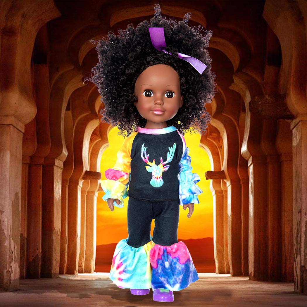 Ibayda One-Piece 14.5 Inch Black Girl African-American Washable Realistic Silicone Baby Doll With 2Sets Clothes Shoes Backbag Camera Glasses And Phone Toys Accessories
