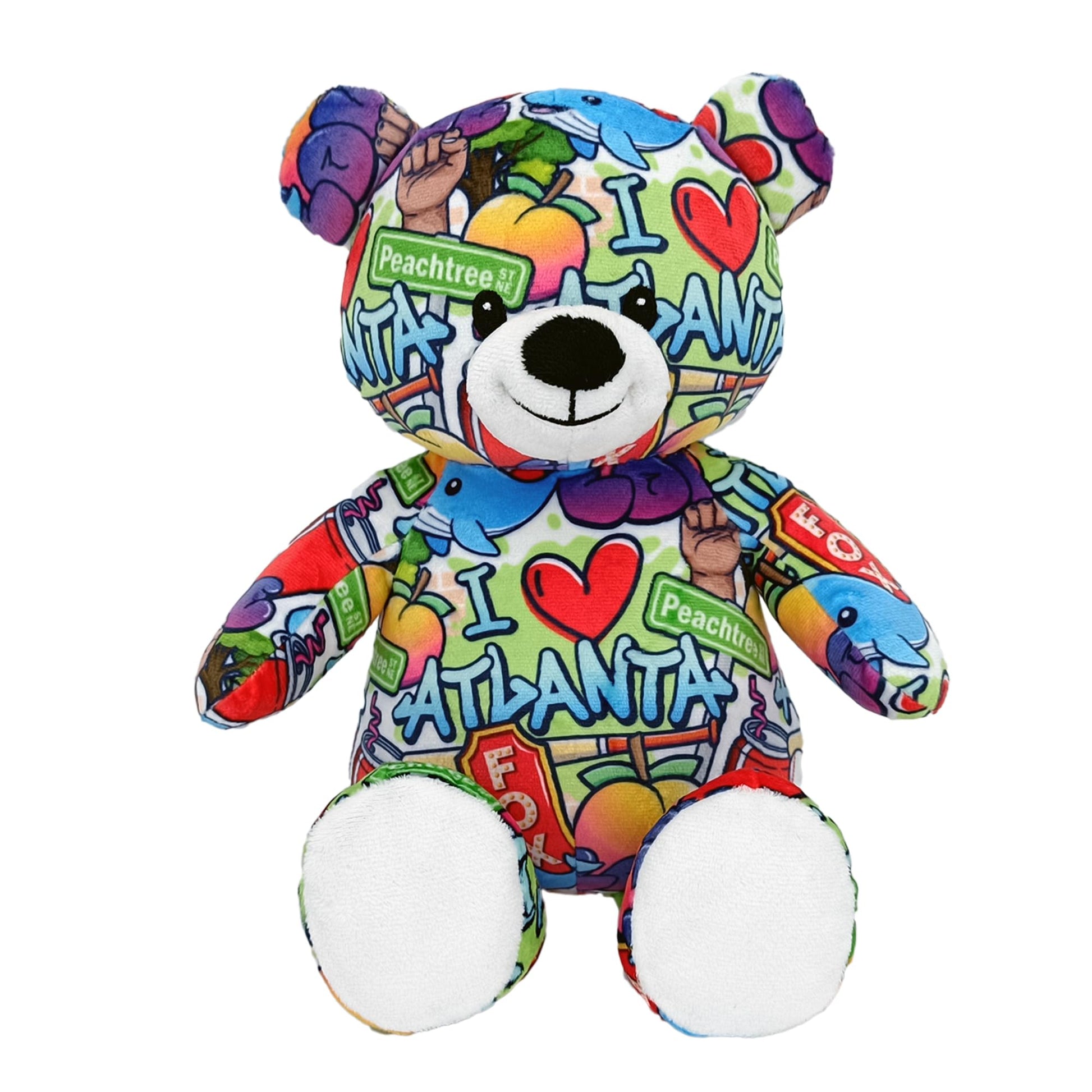 PLUSHOLOGY I Love Atlanta Graffiti Teddy Bear Eco Friendly Stuffed Animal; Cuddly Soft Velboa Plush Animal for Kids 3 Years Old to mature-themeds; Child-Safe Embroidered Face Details (10 Tall When Seated)