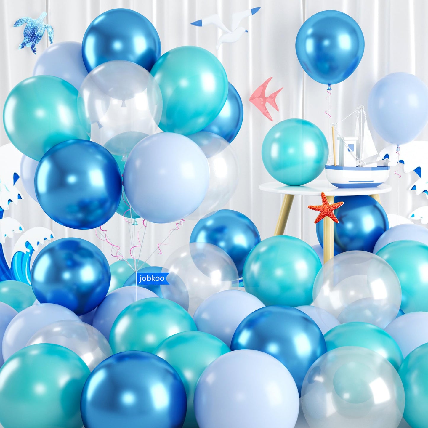 Teal Blue Balloons, 60 Pcs Turquoise Blue Balloons With Transparent Balloon Metallic Blue Balloons, Pastel Baby Blue Balloons Pe