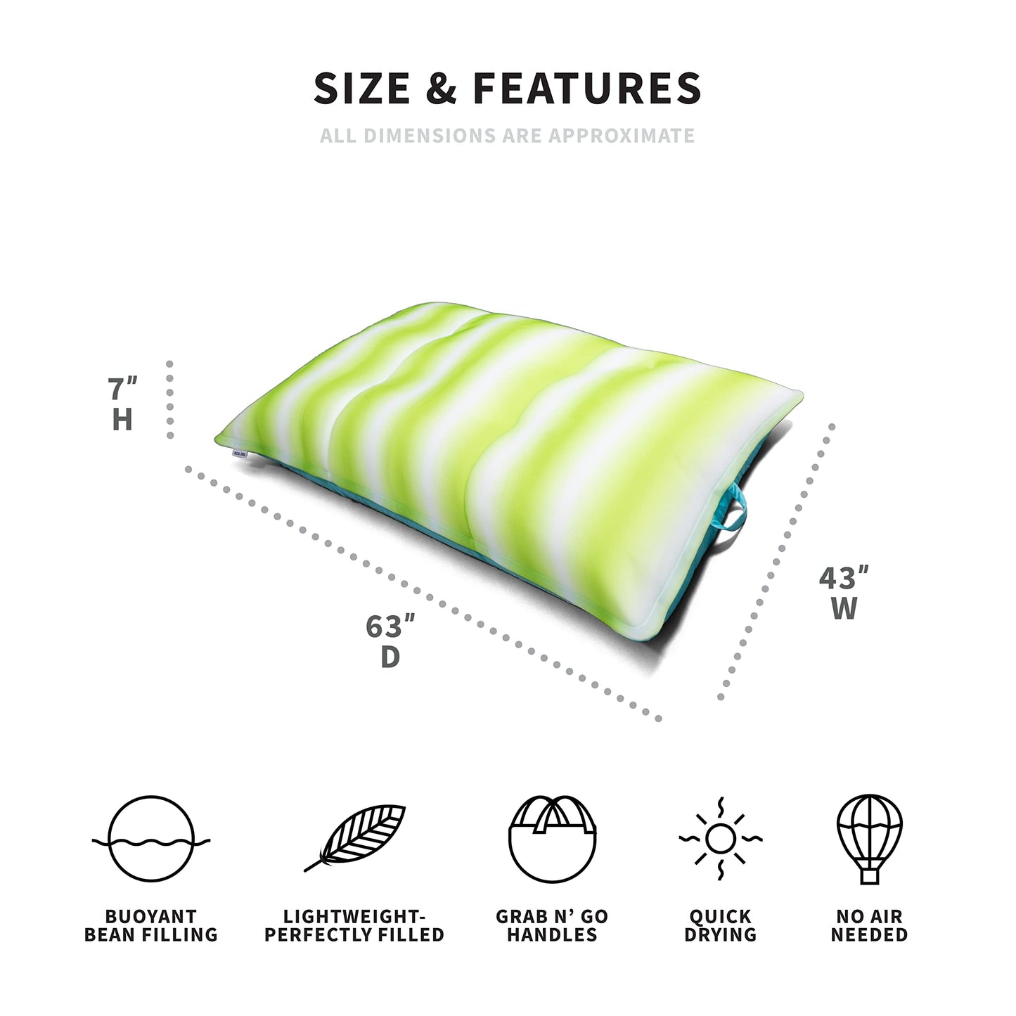 Big Joe Lagoon Lounger No Inflation Needed Pool Float, Rolling Wave Lime Double Sided Mesh, Quick Draining Fabric, 5 Feet Giant