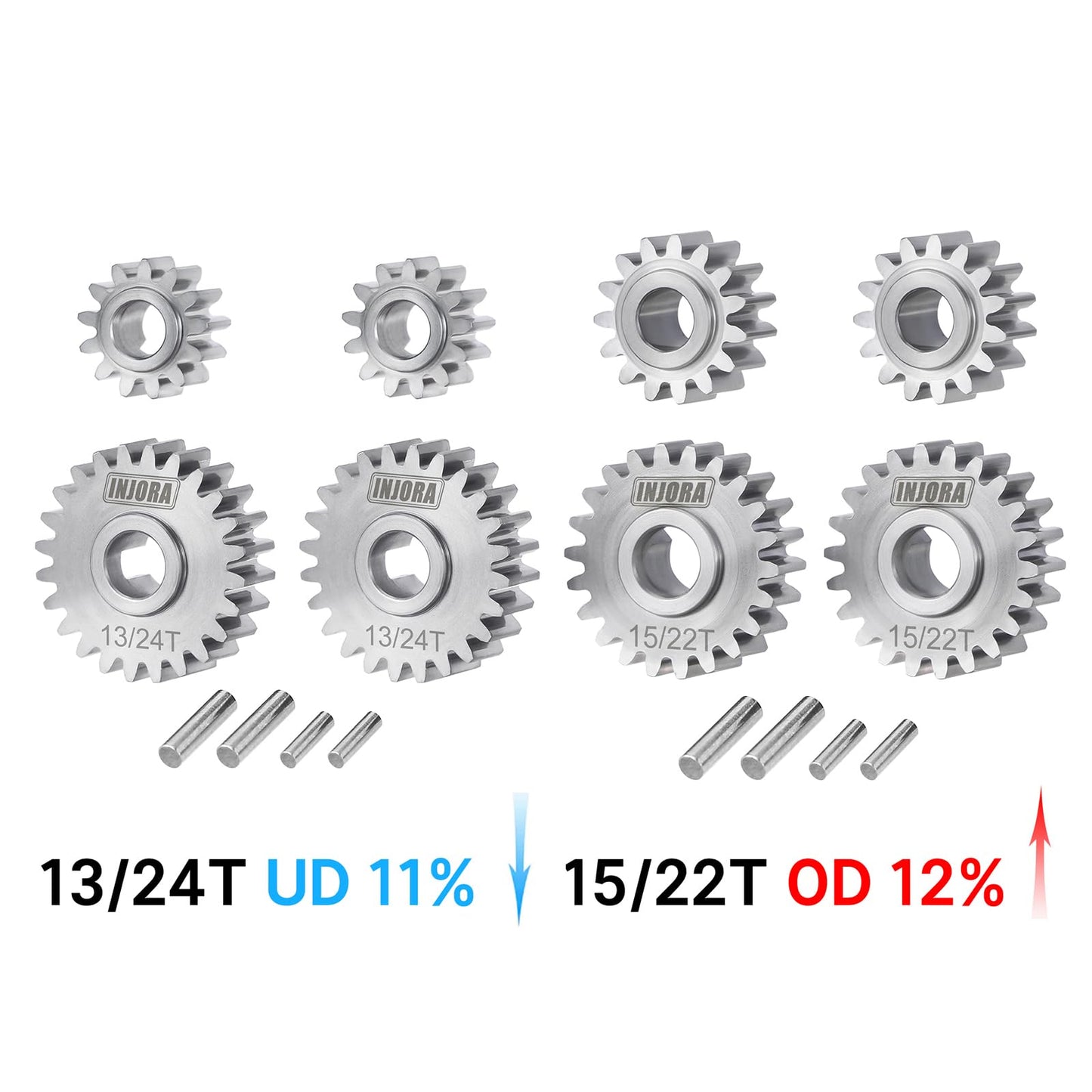 INJORA Stainless Steel 15/22T Overdrive and 13/24T Underdrive Portal Gears Set for 1/18 RC Crawler Redcat Ascent-18 Upgrade
