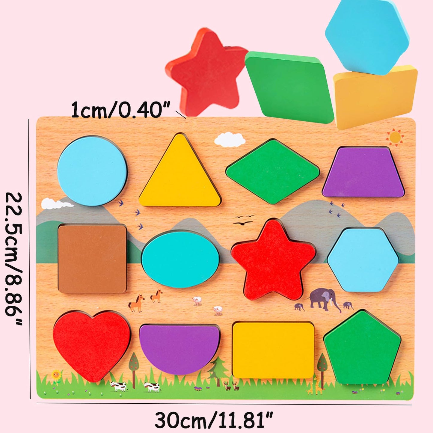 Puzzle Board Toddler Puzzles Shape, Colors Wooden Puzzles For Toddlers 1-3, Toddler Toys For 2 3 4 Years Old