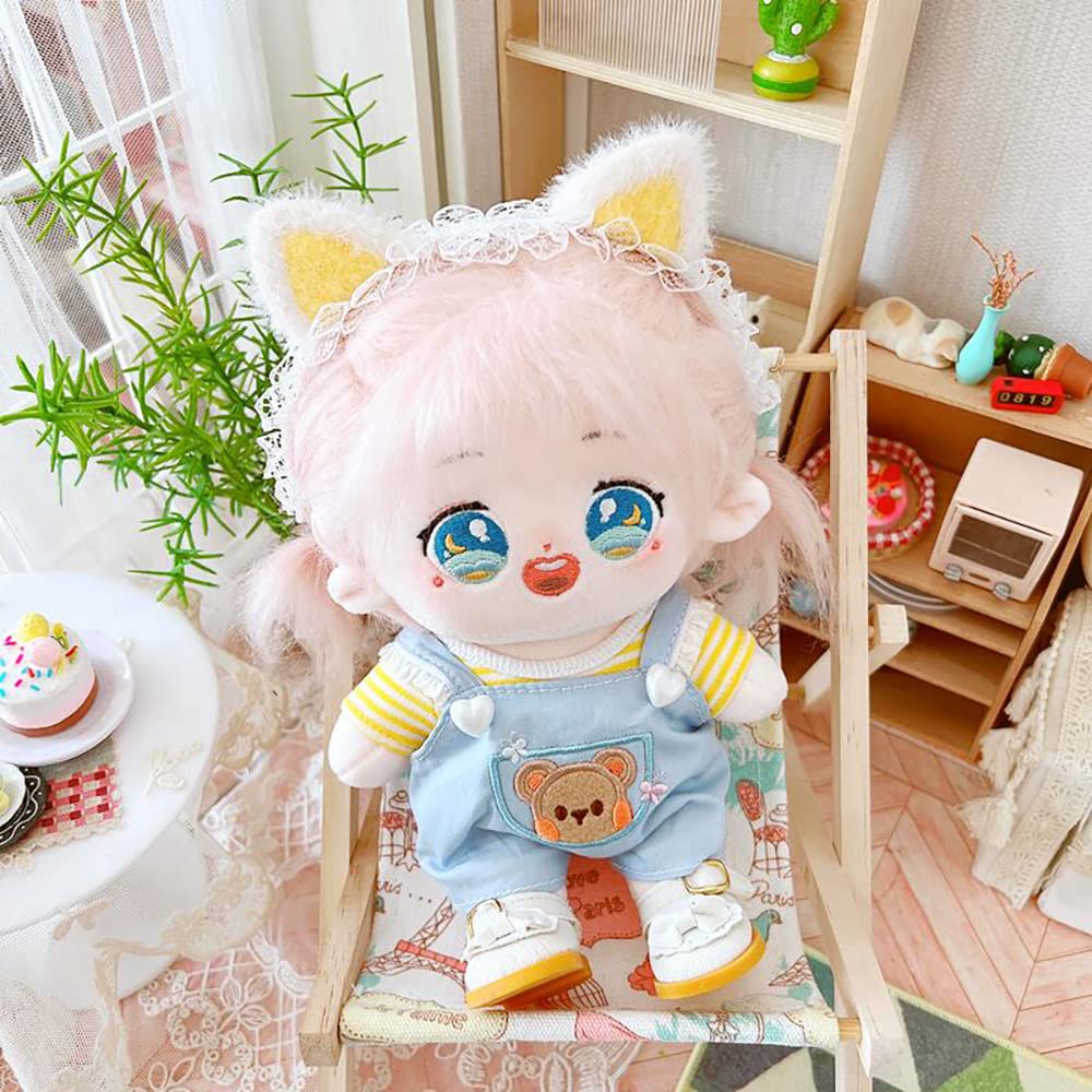 Niannyyhouse 20Cm Plushie Doll Clothes Bear Overalls Striped T-Shirt Kpop Doll Clothing (Yellow)