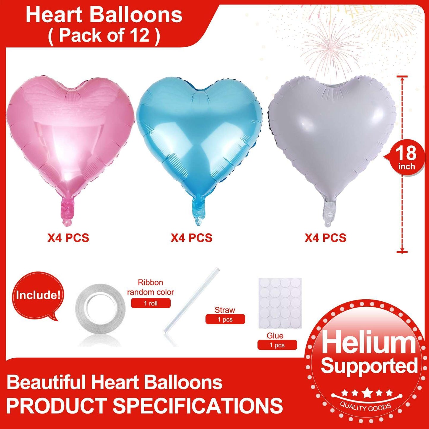 Lovoir 12 Pcs Pink Heart Shape Foil Mylar Balloons 18 Inch Love Balloons For Valentine'S Day Birthday Party Decorations Wedding