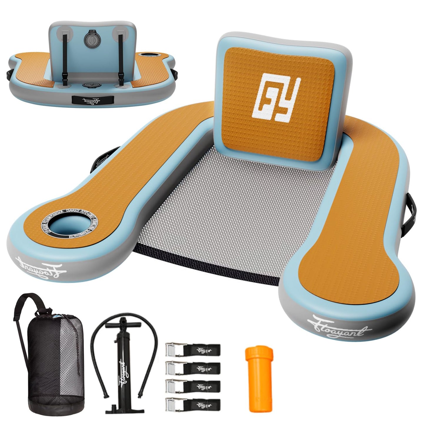 Inflatable Pool Floats mature-themed | 20-80Adjustable Backrest | Built-in Cup Holder | 12mm EVA Soft Foam | Mesh Seat Surface | Pool Lounger Float | Floating Chairs for Lakes  Pools  Boats | 1 Chair