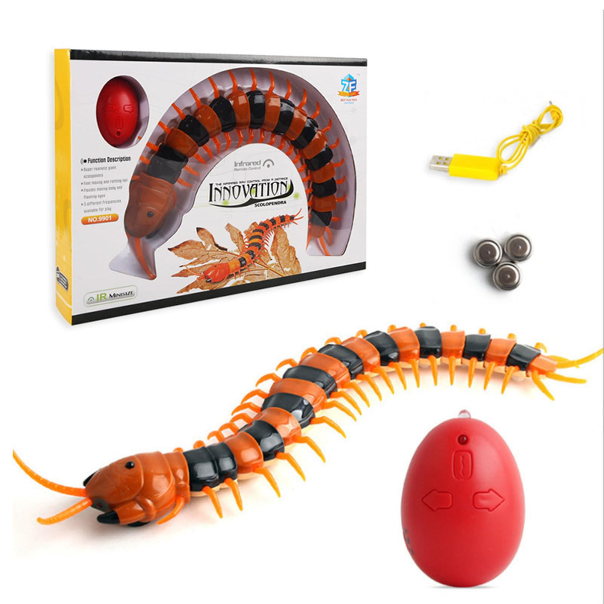 Tsiodot Large Realistic RC Centipede Insect Toy for Kids, Orange and Black