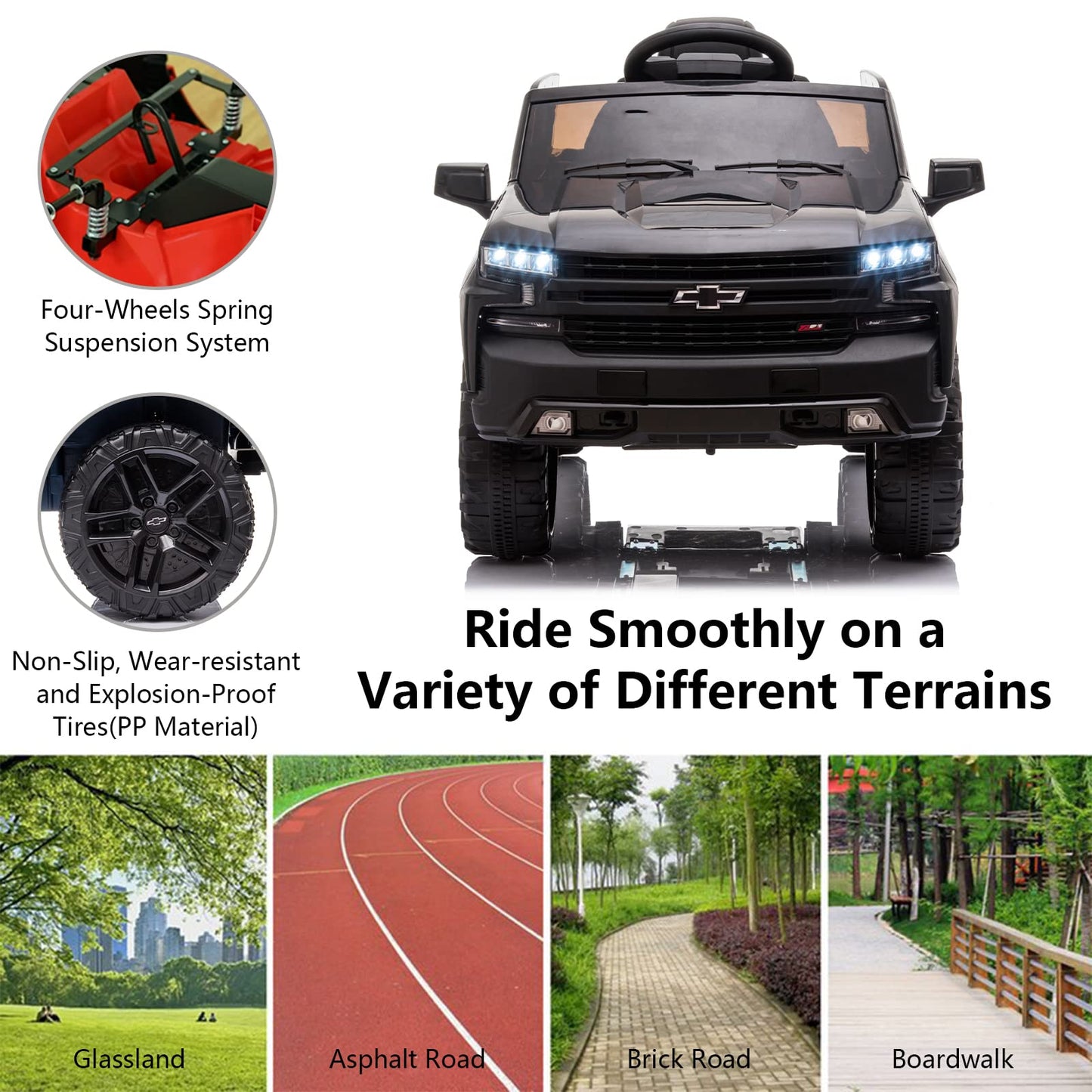 Enyopro 12V Licensed Chevrolet Silverado Ride On Truck Car, Kids Boys And Girls Electric Car Battery Powered Electric Vehicle With Parent Remote Control, Music Player, Led Lights, 3 Speeds, Black