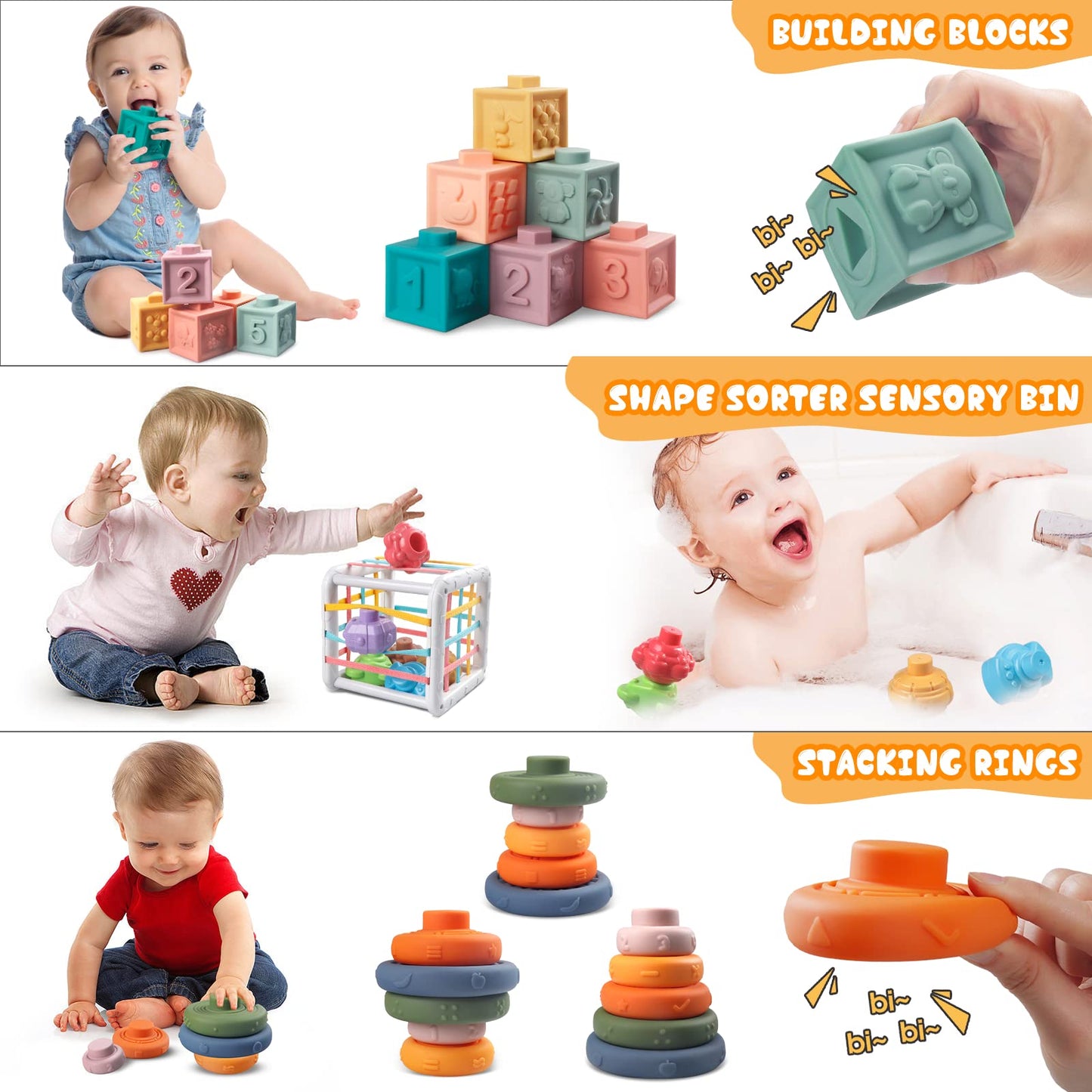 Plunack 4-In-1 Baby Toys For 6-12 Months, Montessori Soft Stacking Blocks For Babies, Infants Teething Toys, Sensory Balls And E