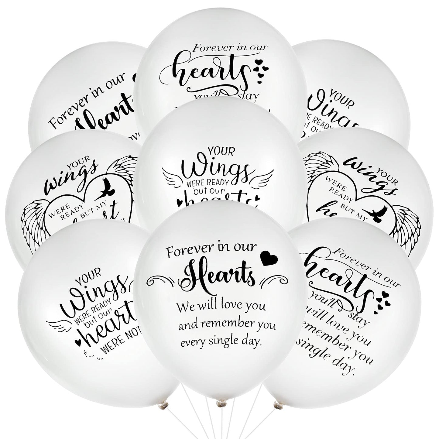 Chenkaiyang 60 Memorial Balloons - 12" White Latex Balloons with Ribbon for Funeral Decoration