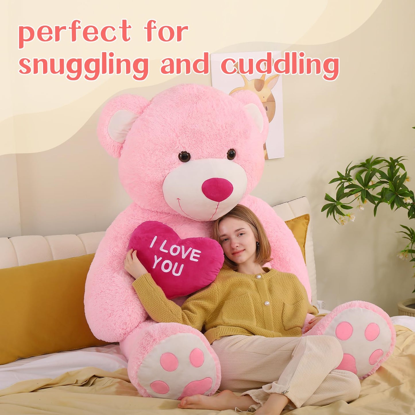 Tezituor Giant Teddy Bear Stuffed Animals 6 Feet - “I Love You”Red Heart Human Size Teddy Bear For Girlfriend,Boyfriend,Wife,Lover-Birthday, Anniversary, Valentines, Or Long Distance