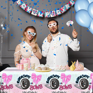 Pymurod 3Pcs Burnouts Or Bows Gender Reveal Tablecloths He Or She Table Covers Burnouts Or Bows Gender Reveal Decorations For Bo