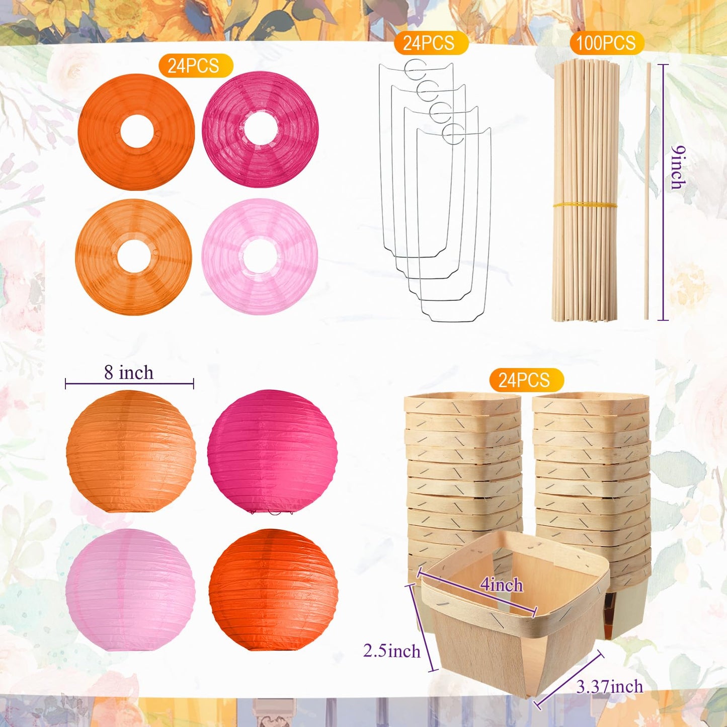 Namalu 24 Set Hot Air Balloon Centerpieces - Paper Lanterns & Wooden Candy Boxes for Baby Shower, Wedding, Bachelorette, Birthday Party - Red, Orange Series