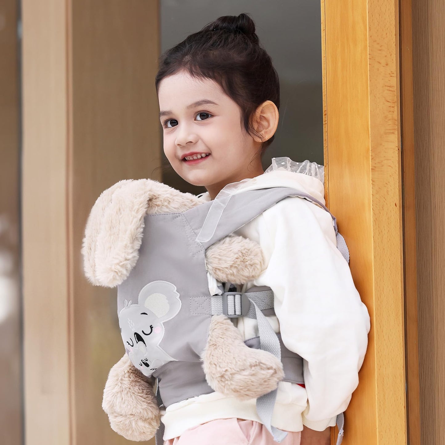 Gagaku Doll Carrier For Kids, Toy Baby Carrier For Toddlers, Reborn Baby Doll Carrier With Adjustable Straps, Boy Reborn Baby Doll Accessories - Gray - Embroidered Koala