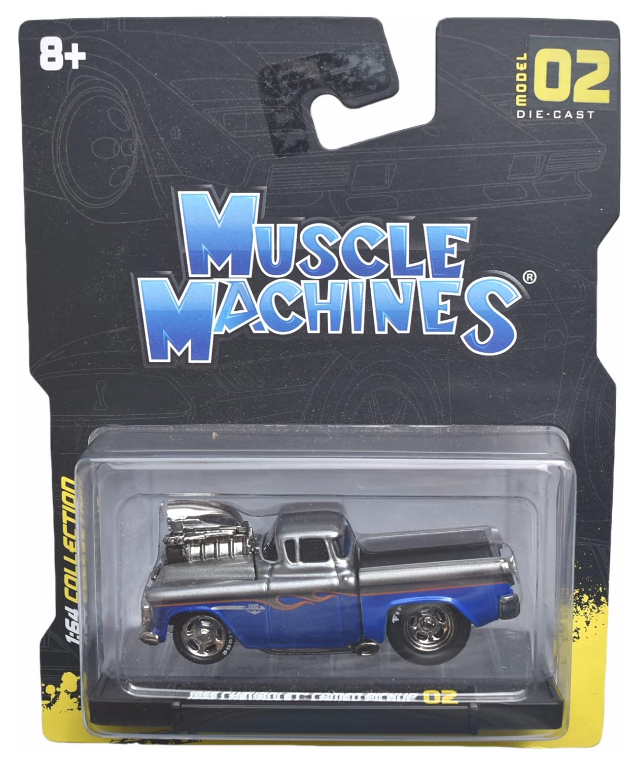 Muscle Machines 1955 Chevy Camaro Pickup - Silver/Blue #02