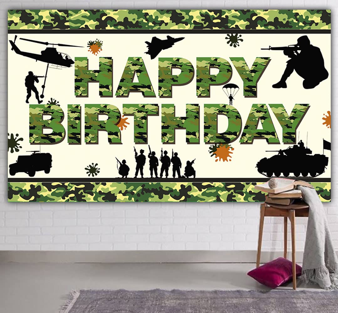 6 X 3.6Ft Camouflage Happy Birthday Banner Camouflage Birthday Party Backdrop Army Solider Military Camo Birthday Party Decorati