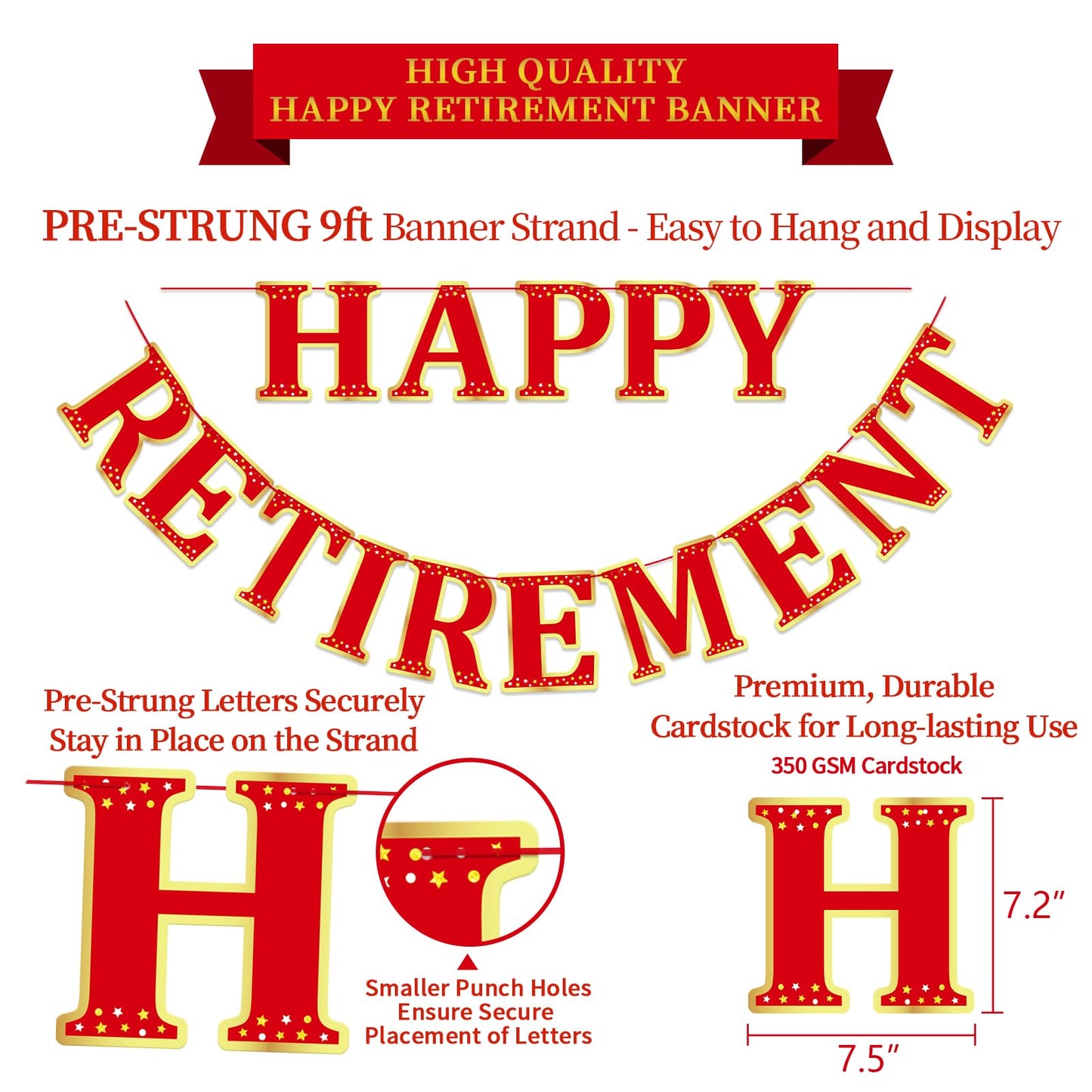 LITAUS, Retirement Party Decorations, NO DIY - Red | Happy Retirement Banner, Honeycomb Balls, Swirls, Garland | Happy Retiremen