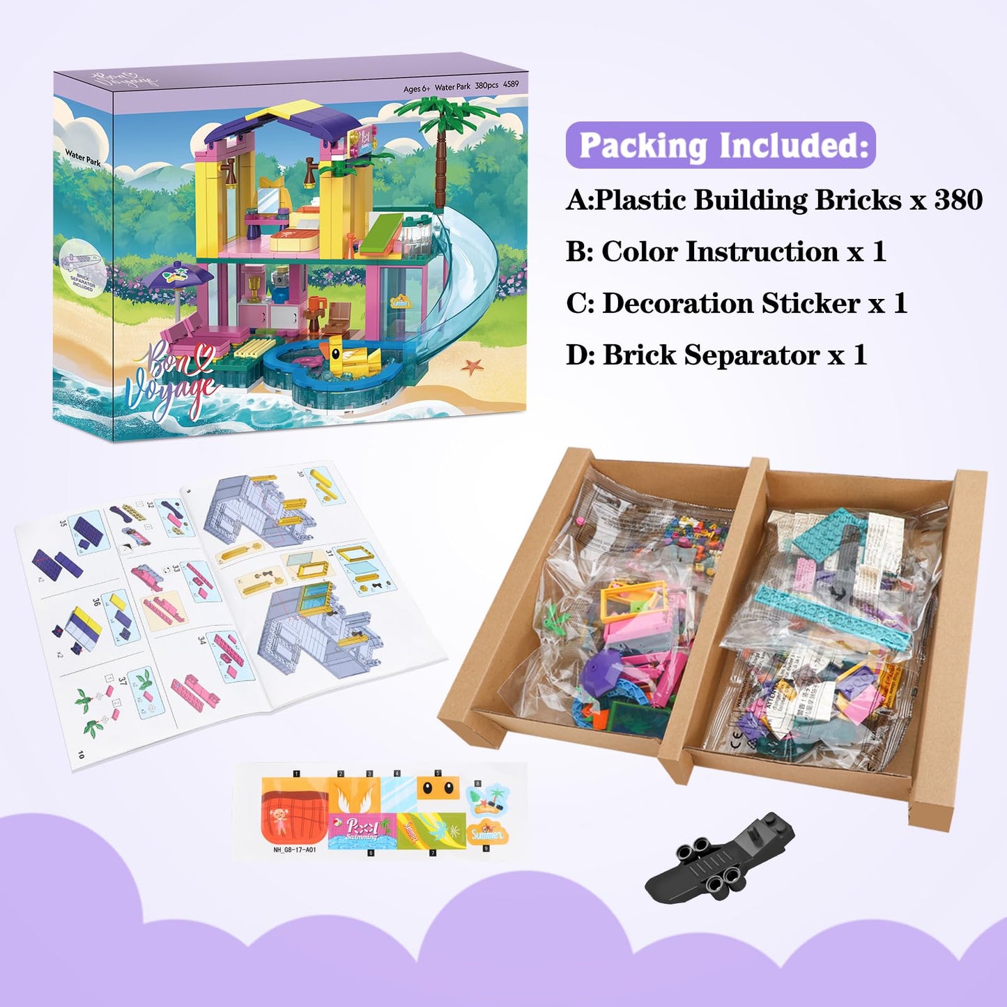 Dream Girls Friends Beach Villa Building Set 380 Pcs With Slide, Swimming Pool, Party Room & Vacation House Building Kits For Kids Girls 6-8-12