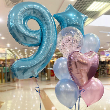 Paticool 40 Inch Blue Number Balloon 9, Large Light Blue Number Foil Mylar Balloons For Birthday Party Celebration Decorations S