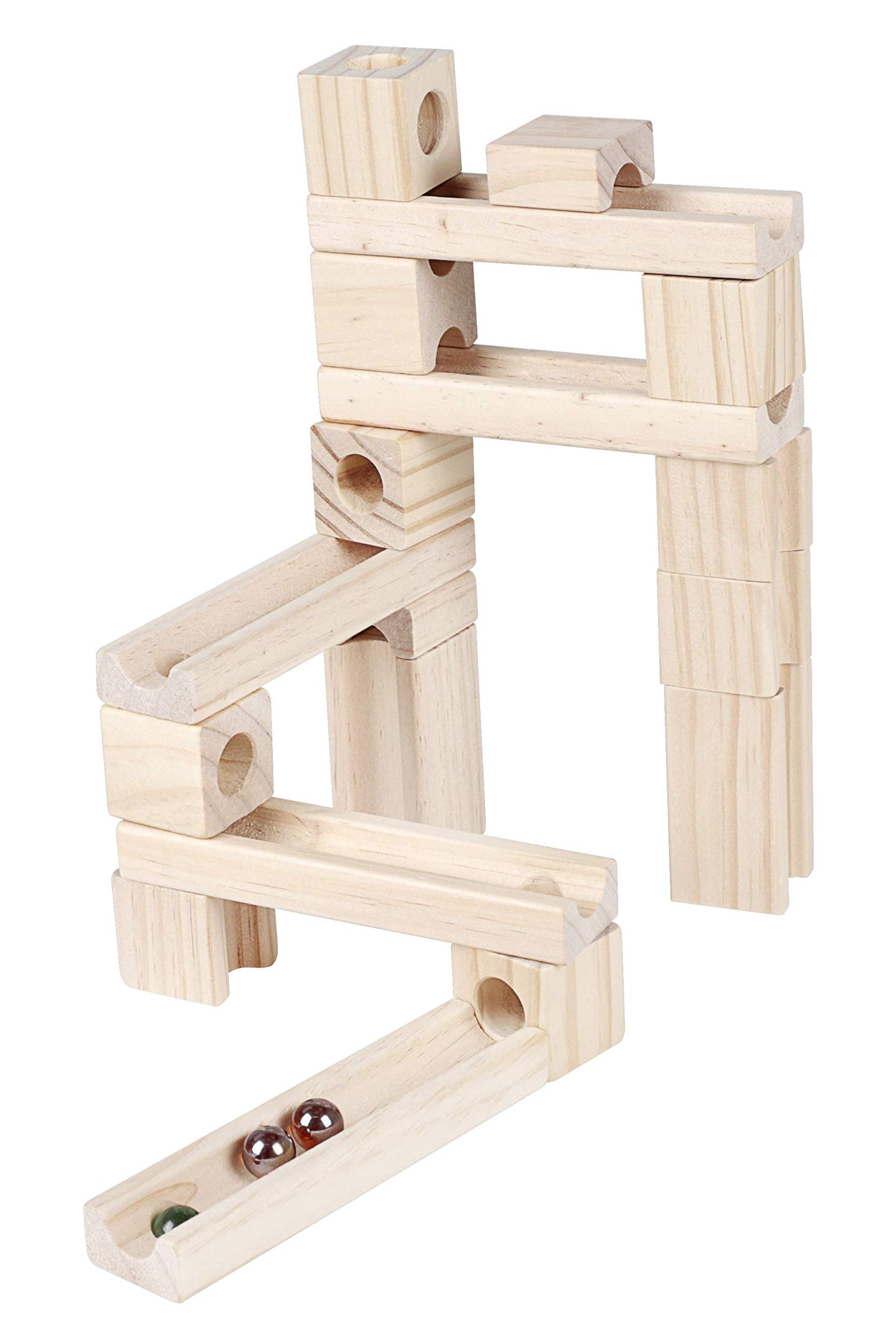 Marble Run Wood Toys, 60 Pieces Wooden Classic Ramps Track Building Construction Block Set Toys For Kids And Toddler