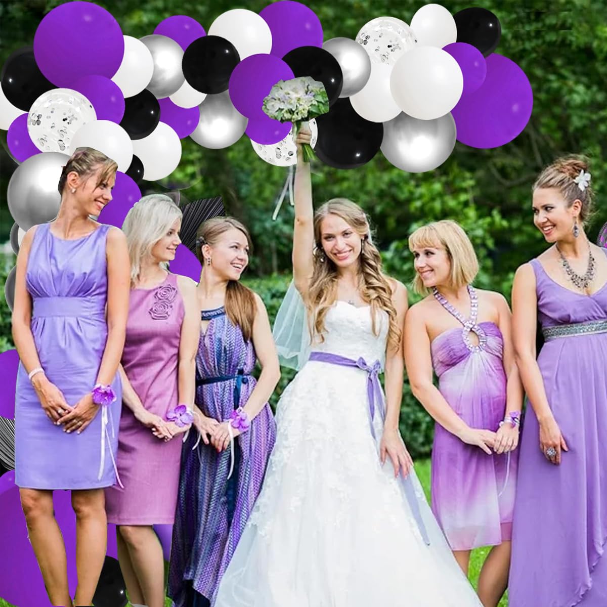 Purple Black Balloon Arch Garland Kit, 127 Purple Black White Balloons Metallic Silver Confetti Balloons For Birthday Wedding Gr