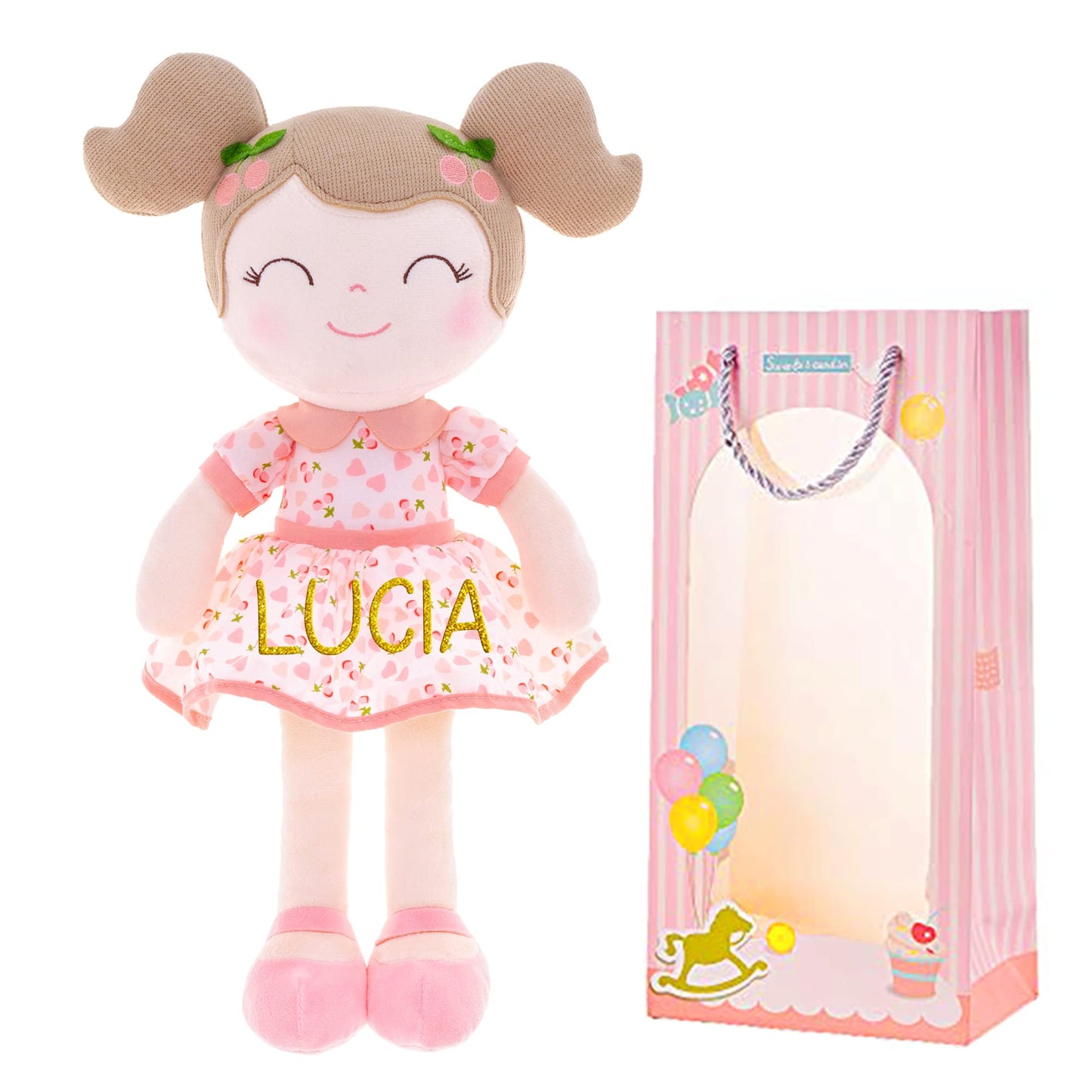 Gloveleya Personalized Doll With Your Name - Cute Pink Cherry Color Custom Soft Plush Doll For Girls Plush Doll Customized Gifts - Muñecas De Trapo Personalizadas Para Niñas