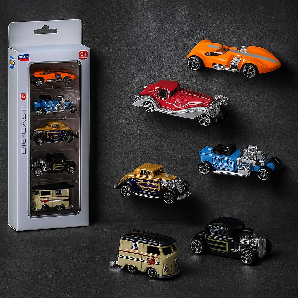 Umadiya  Model Alloy Vehicle Model Vintage Metal Cars 6 Pcs Vehicles, Free Wheel High Speed Die-Cast Car Play Set, Birthday Deco