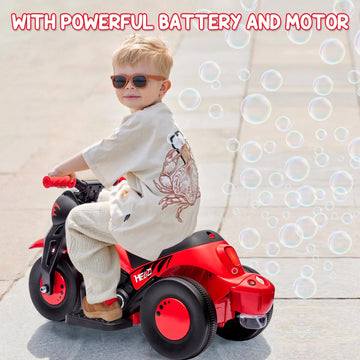 Kids Ride On Bubble Car, Hetoy 6V Battery Powered Electric Motorcycle 1.9 Mph Speed W/Led Headlights, Music, Pedal, Forward/Reserve, 3 Wheels Motorbike Toys Gift For Toddler 3 And Up Boys Girls, Red
